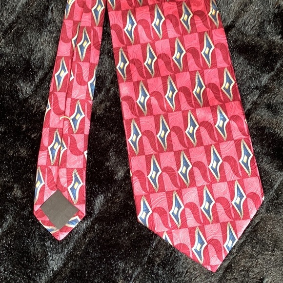 Ferrell Reed 100% Silk Tie Handmade Tie Pink, Maroon, Silver, Blue & Gold - Picture 3 of 8
